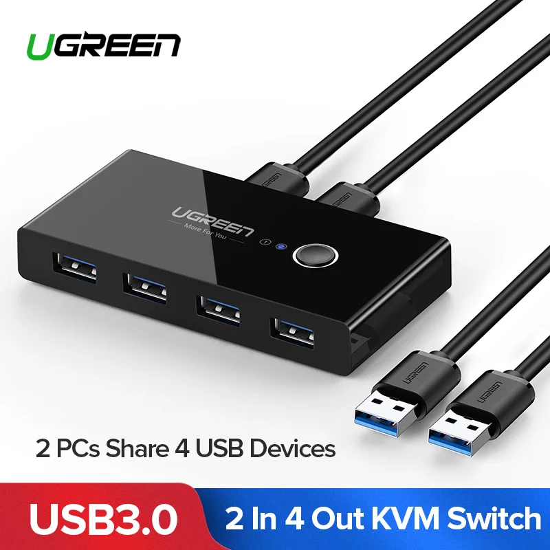 Цена Ugreen KVM переключатель USB 3,0 2,0 USB Переключатель Селектор 2 порта ПК обмен 4 устройства для клавиатуры мышь Сканер Принтер Kvm переключатель