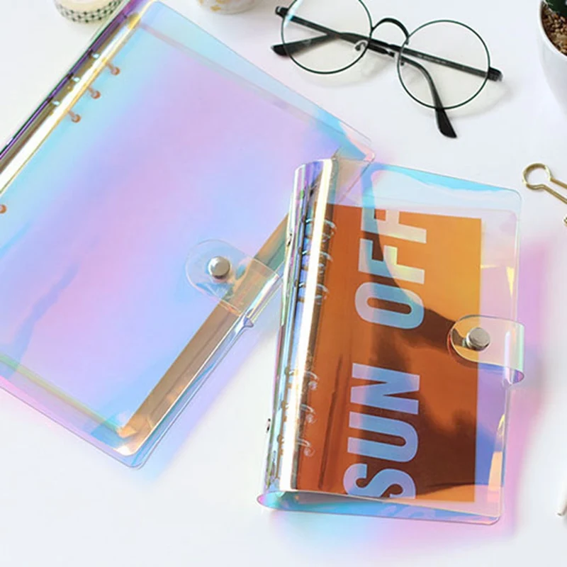 

New A5 A6 New Colourful PVC Creative Laser Transparent 6-hole Loose Paper Notebook Diary Loose Leaf Note Book Office Supplies