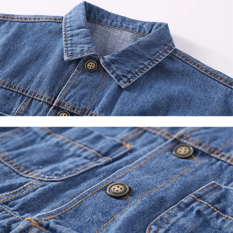 Осенняя модная ветровка с карманами, джинсовое пальто, детская верхняя одежда, уличная синяя однобортная куртка для мальчиков и девочек