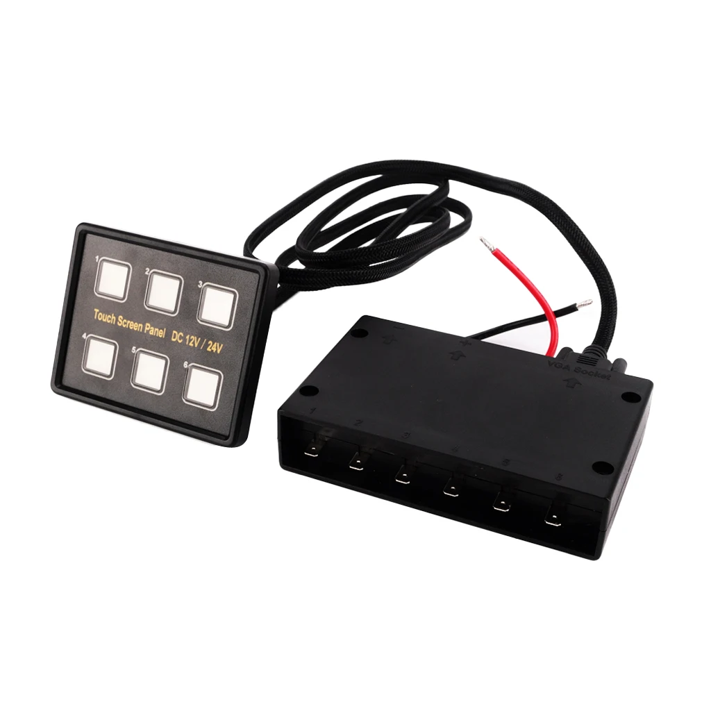 12V 6 Gang LED Backlit Capacitive Touch Screen Rocker Switch Panel for Boat Caravan Yacht