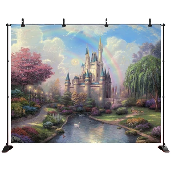 

Acejoker Fairytale Castle Backdrop Happy Birthday Party Baby Shower Photoshoot Video Background Vinyl Photography
