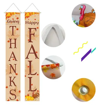 

Happy Fall Harvest Decorative Porch Sign Door Welcome Hanging Banner Pumpkin Maple Leaf Patterns for DIY Thanksgiving Party