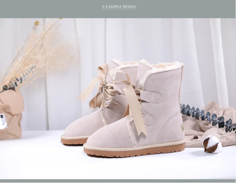 Классические зимние ботинки в австралийском стиле; плюшевые женские ботинки; женская обувь из натуральной кожи; теплые зимние ботинки на нескользящей подошве; женская обувь на резиновой подошве