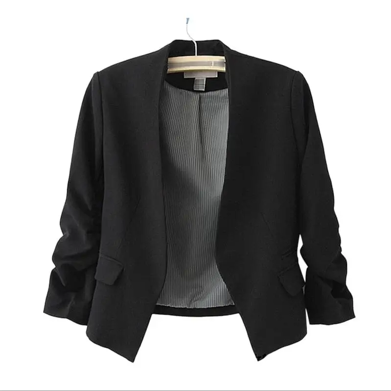 Black Женские блейзеры и куртки розовый короткий яркий Блейзер Офисная Женская куртка блейзер Feminino женские топы блейзеры Mujer - Цвет: Black