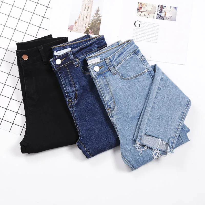 Черный цвет, женские джинсы, Donna, Стрейчевые штаны, обтягивающие брюки для женщин, повседневные брюки, уличная одежда, джинсы с кисточками, Женские джинсовые штаны