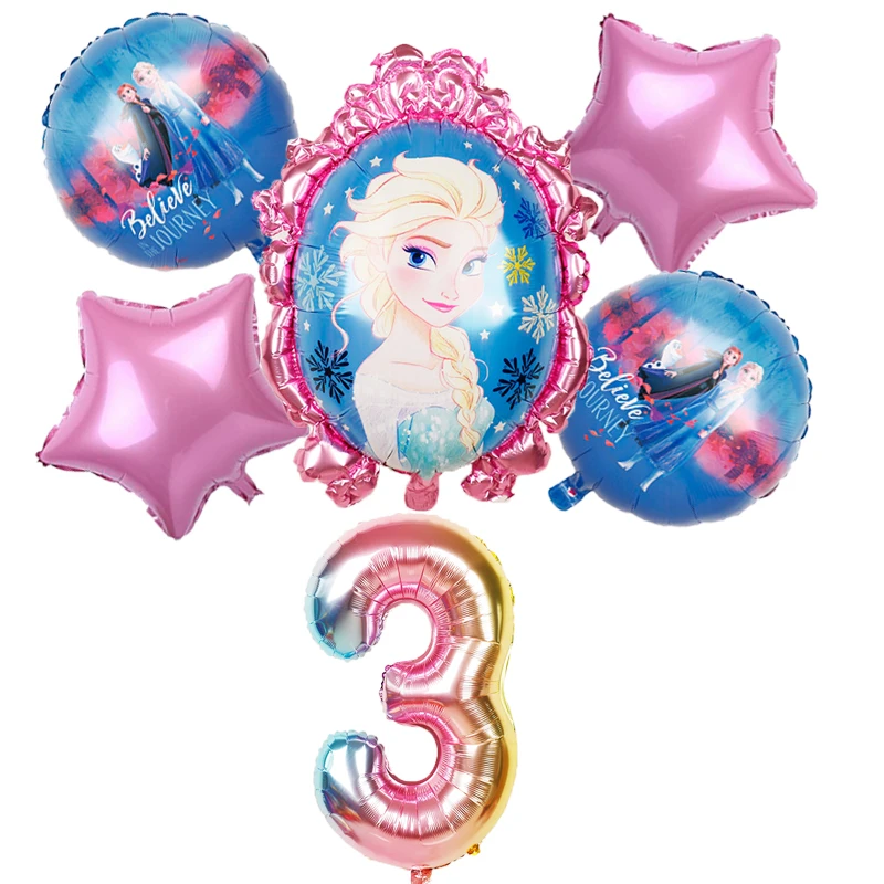 

6pcs elsa Disney Frozen princess helium balloons 32inch number Baby shower girl foil globos birthday party decorations kids toys