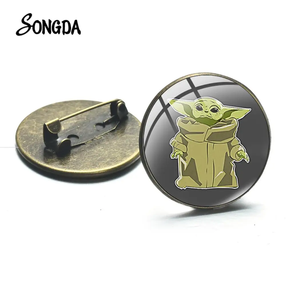 

SONGDA Baby Yoda Cartoon Bronze Plated Brooch Pins The Mandalorian Glass Dome Round Handmade Movie Badge Children Birthday Gifts