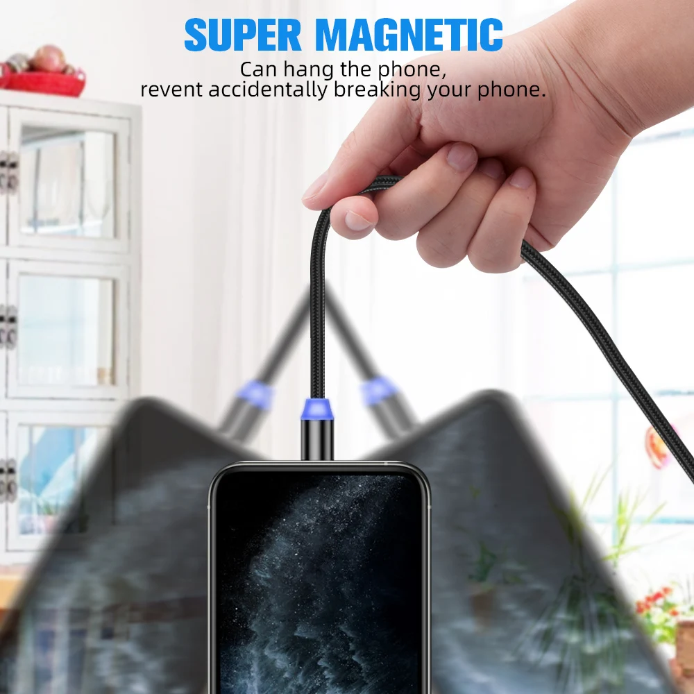 ANMONE Magnetic Micro USB Cable Magnet Plug Type C Charge 3 In 1 Cord for iPhone Huawei Samsung XiaoMi Magnet Charge Wire