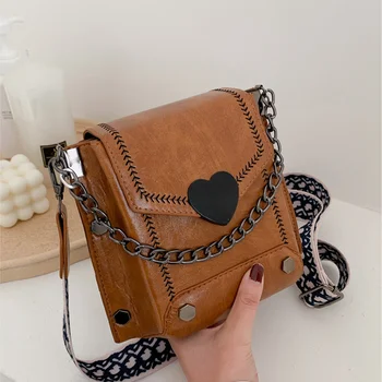

PU Leather Bags For Women2020 Rivet Chain Wide Strap Crossbody Bag Designer Lady Travel Shoulder Messenger Handbags Cool Girl