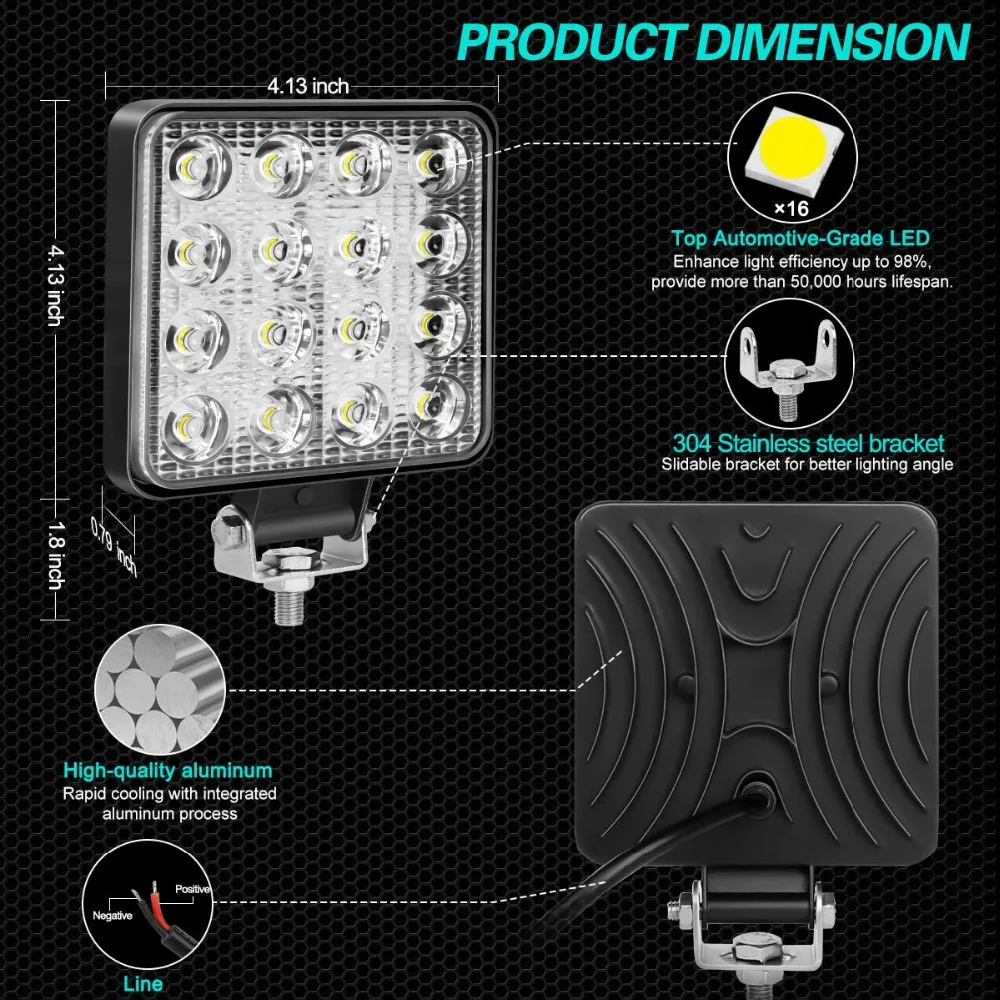 Tripcraft 4inch 27W 48W 4" 4in Led Work Light Interior Spot Flood LED Offroad 12V 24V for 4x4 Tractor Headlight Truck ATV LUZ