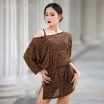 

2020 New Latin Leopard Dress Women Loose Style Dancewear Rumba Zumba Great Gatsby Dress Sexy Costumes Practice Clothing BL4456