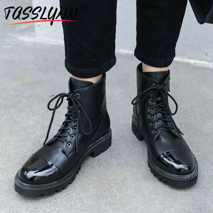 

TASSLYNN 2019 Winter Boots Women Women Boots Round Toe Women Boots Woman Shoes Cow Leather PU Square Med Heels Ankle Boots 34-39