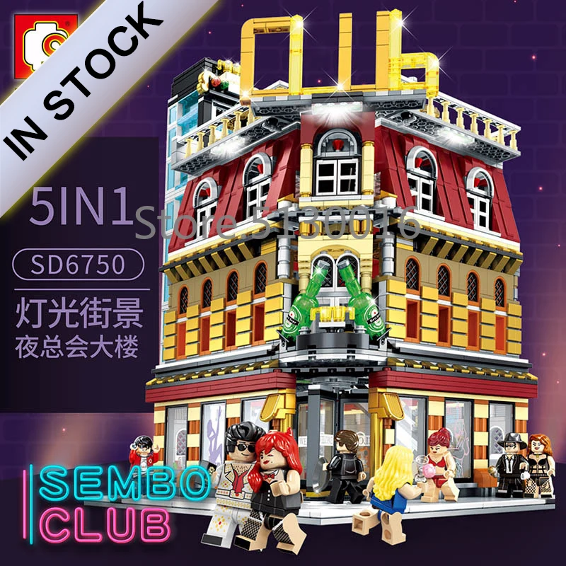 

Creator City Lighting Nightclub MOC 5in1 2488Pcs Street View Model Building Blocks Compatible with 10182 10218 15034 10260