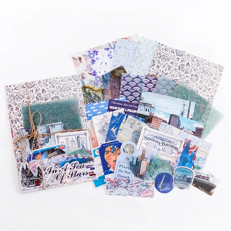 30Pcs Set Vintage DIY Scrapbooking Material Paper for Journaling Scrapbook Embellishment Supplies Decorative Stationery Sticker