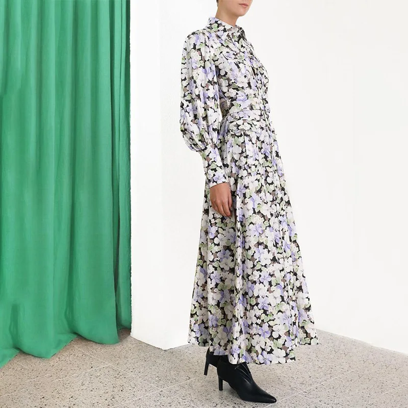 COLOREE Runway дизайнерское женское длинное платье Элегантное цветочное с цветочным принтом Повседневное платье макси с длинным рукавом осеннее платье vestidos женское