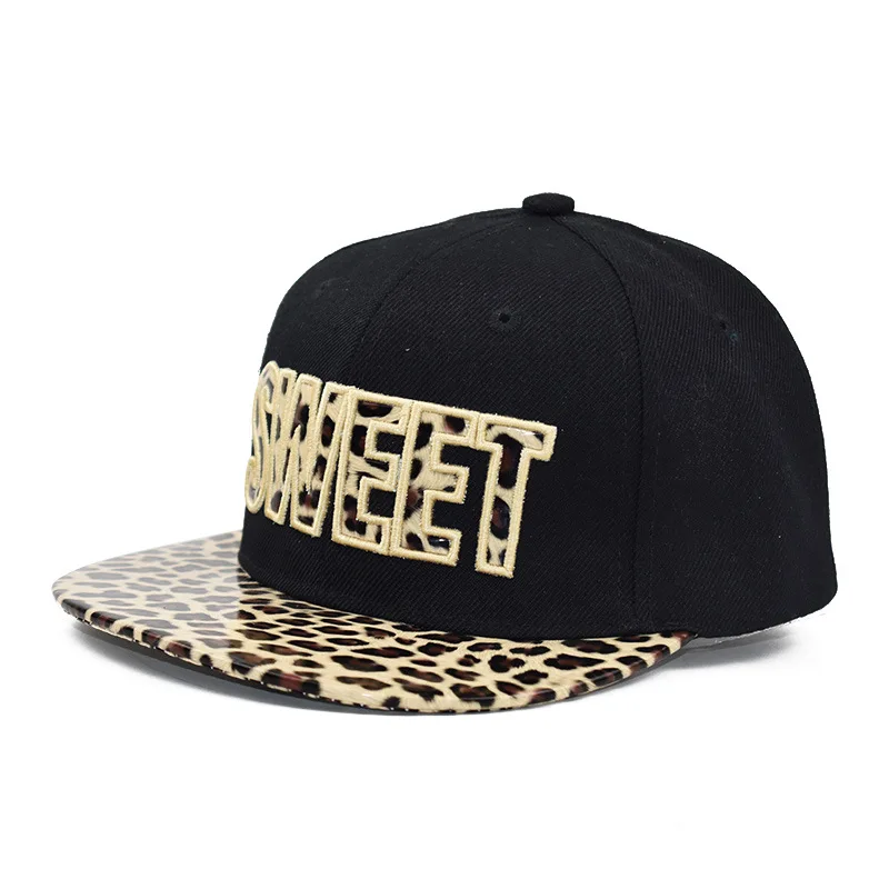 

Women Hip Hop Hat SWEET Embroidered Outdoor Lady Leopard Cap Flat Brim