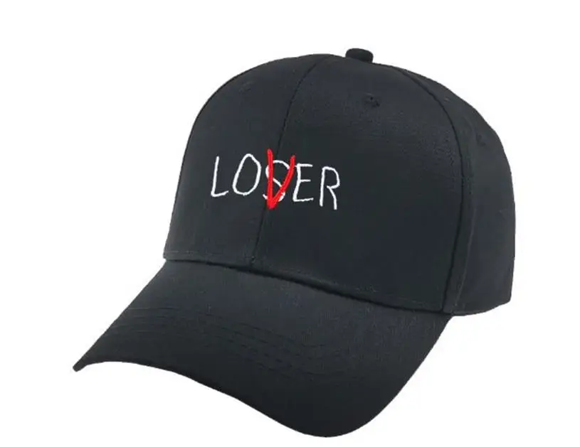 Пара трикотаж, надписи loser lover вышивка летний солнцезащитный козырек шапка для Для мужчин Для женщин мода унисекс бейсбольная теннисная Кепка для гольфа - Цвет: Черный