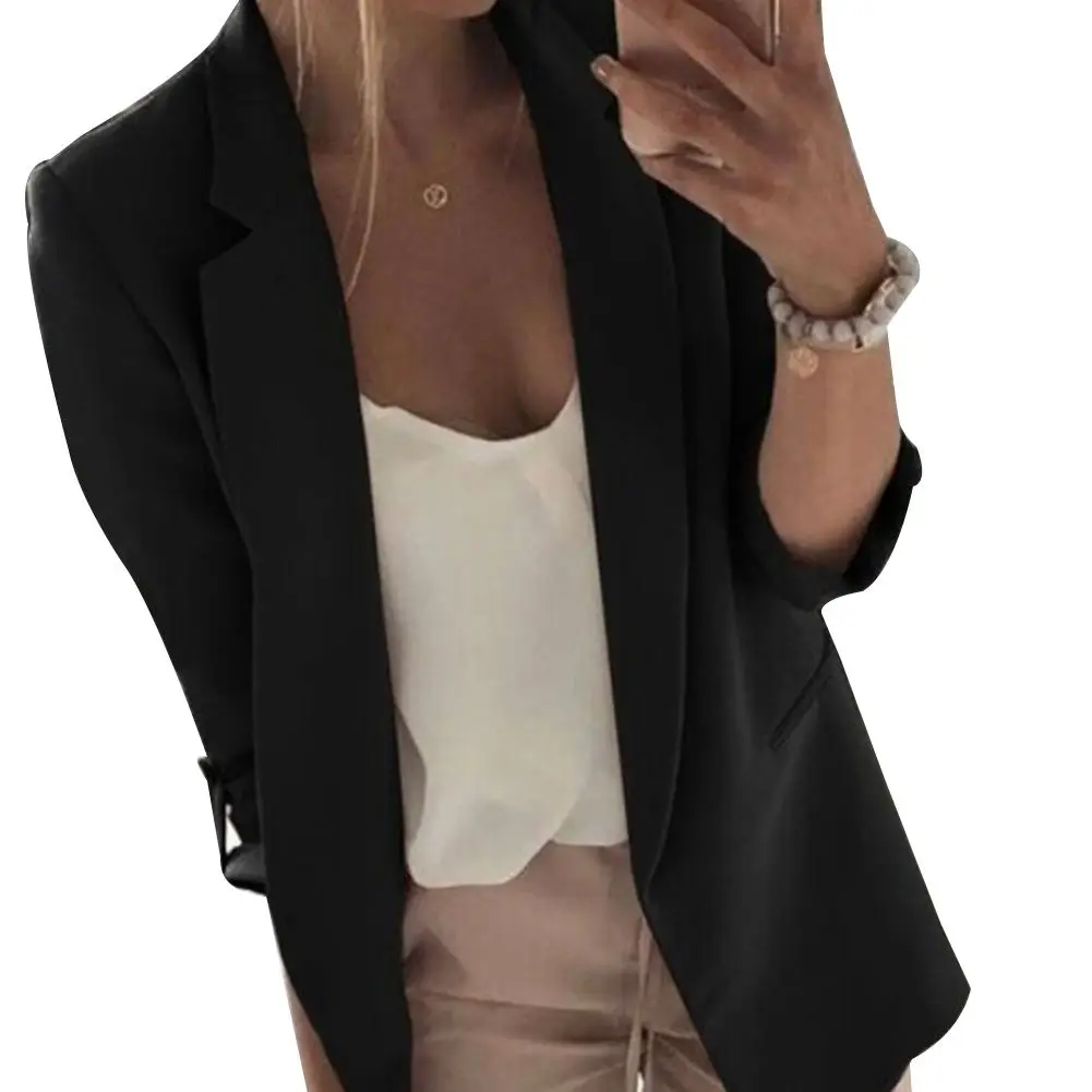 Женский однотонный повседневный костюм Bazer, офисная работа, длинный рукав, приталенное пальто FS99 - Цвет: Черный