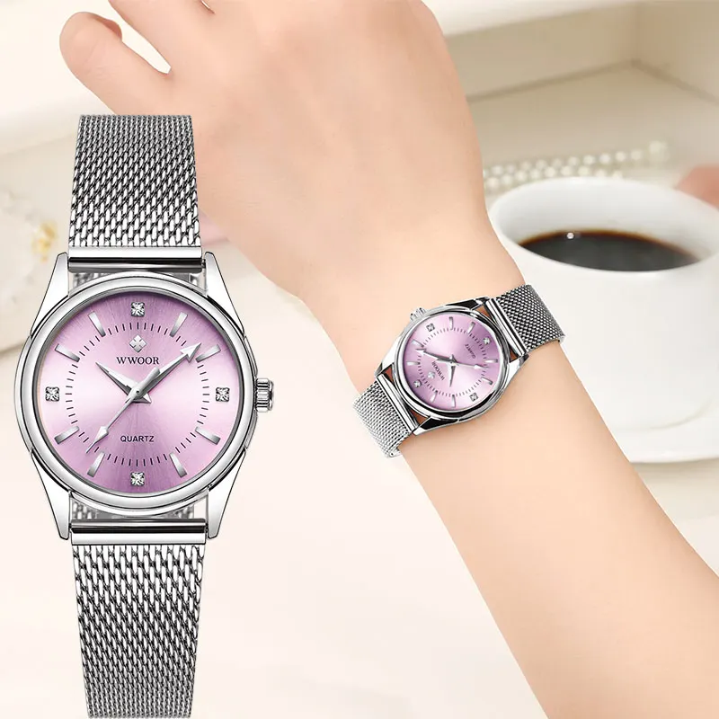 Relogio rosa розовые часы для женщин WWOOR Топ Роскошные бриллиантовые женские наручные