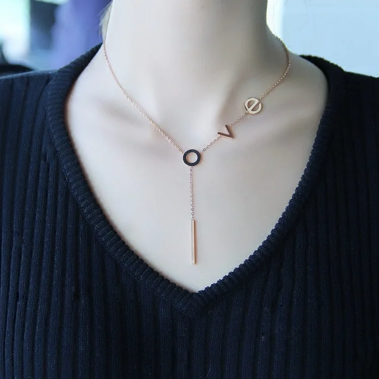 

Titanium Steel Necklace Female Short South Korea Simple LOVE Necklace Students Accessories Versatile Neck Band Neck Decorations
