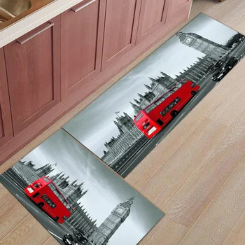 

2Pcs/Set Kitchen Mat London Bus Bell Tower Floor Mat Carpet Door Mats Entrance Non-Slip Floor Rug For Living Room Bathroom