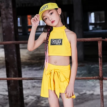 

Girls Jazz Costumes Yellow Vest Shorts Kids Cheerleading Clothing Hip Hop Dance Outfit Children Stage Performance Wear DN4036