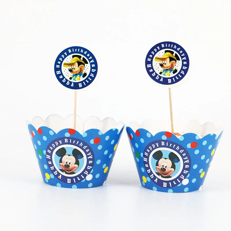 12set Mickey Wrap-2 Мальчик или девочка Baby Shower вечерние обертки кекс Топпер День Рождения Декор кекса поставки - Цвет: 12set Mickey Wrap-2