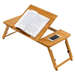 Table en bambou pour ordinateur Portable, plateau de petit déjeuner avec pieds pliables, bureau Portable, support de lecture pour lit et canapé 