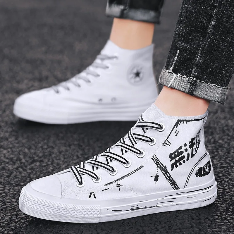High-top Board Shoe Versatile Casual Students Cloth Shoes Summer Men's Canvas Flat White Shoes Men Trendy Shoes