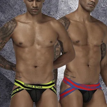 

2pcs Sexy Mesh Jockstrap Men Briefs G-string Thongs Gay Tanga Underwear Male Panties Slip Homme Srting Man Underpants Mens Thong