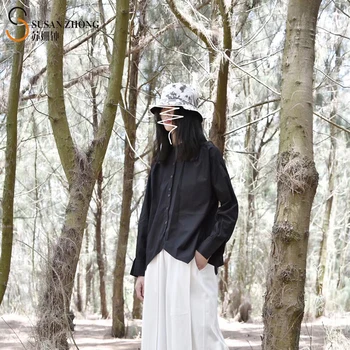 

Women Shirts Female Blouses Tops Full Long Sleeve Norm Core Minimalist Designer Casual High Street Solid Irregular Hem Slit Side