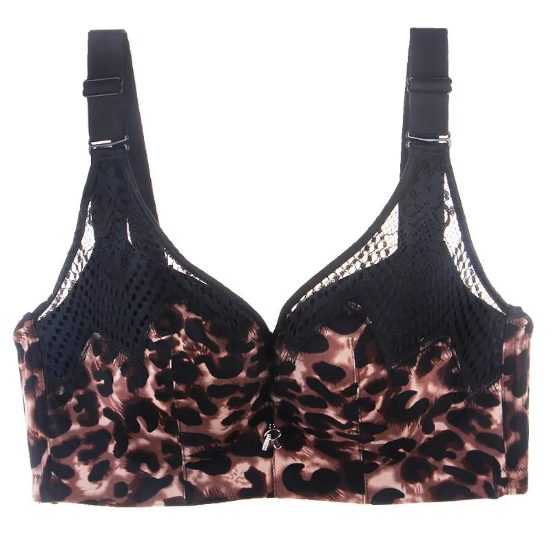 Leopard print Maidy, женский бюстгальтер пуш-ап, большой размер, для женщин, без косточек, нижнее белье, сатиновый, Леопардовый принт, бюстгальтер для ношения двумя способами - Цвет: Leopard print