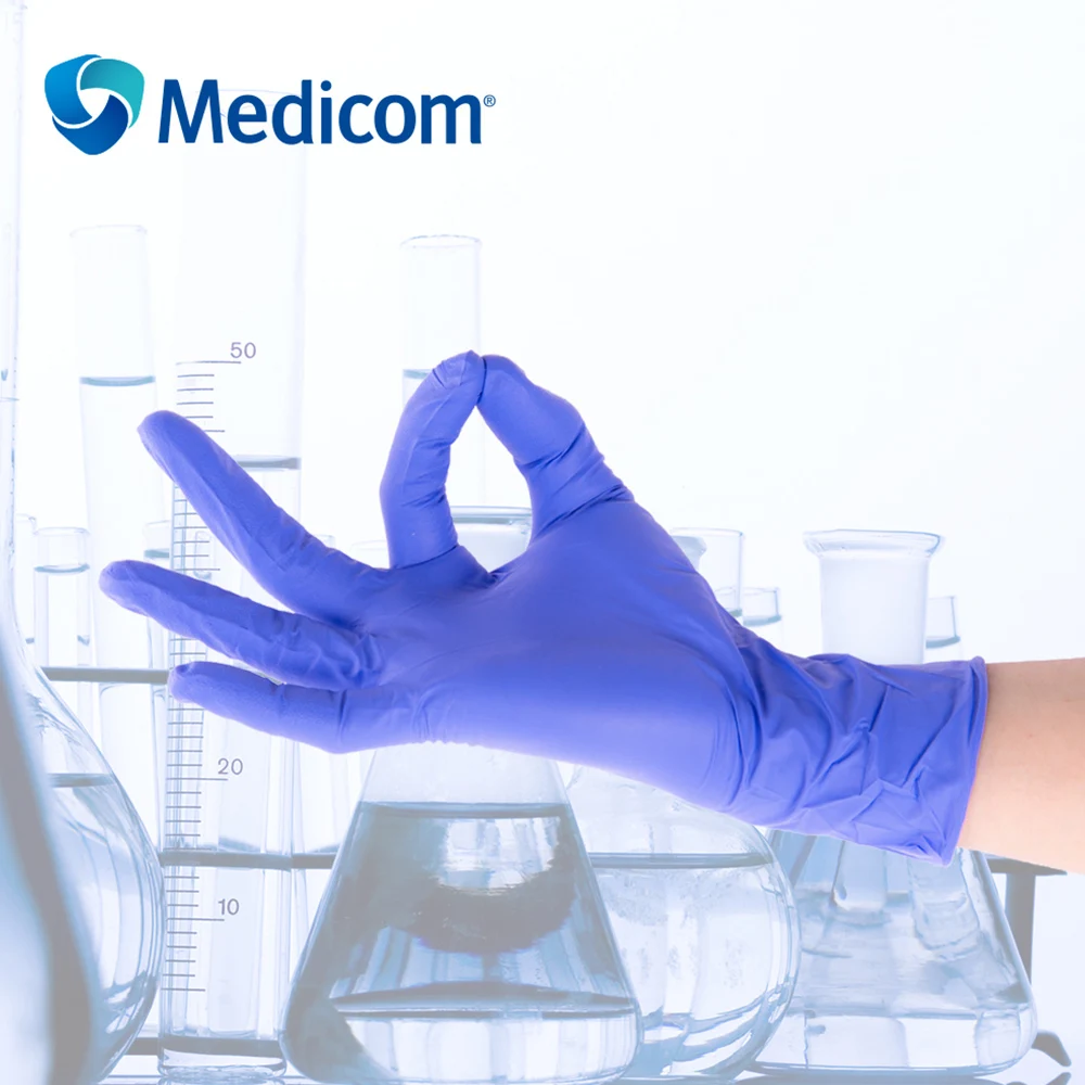 Medicom 1133B 100 шт одноразовые нитриловые перчатки Порошковые рабочие перчатки Pockmark Fingertip Производство промышленности уход за домашними животными использование