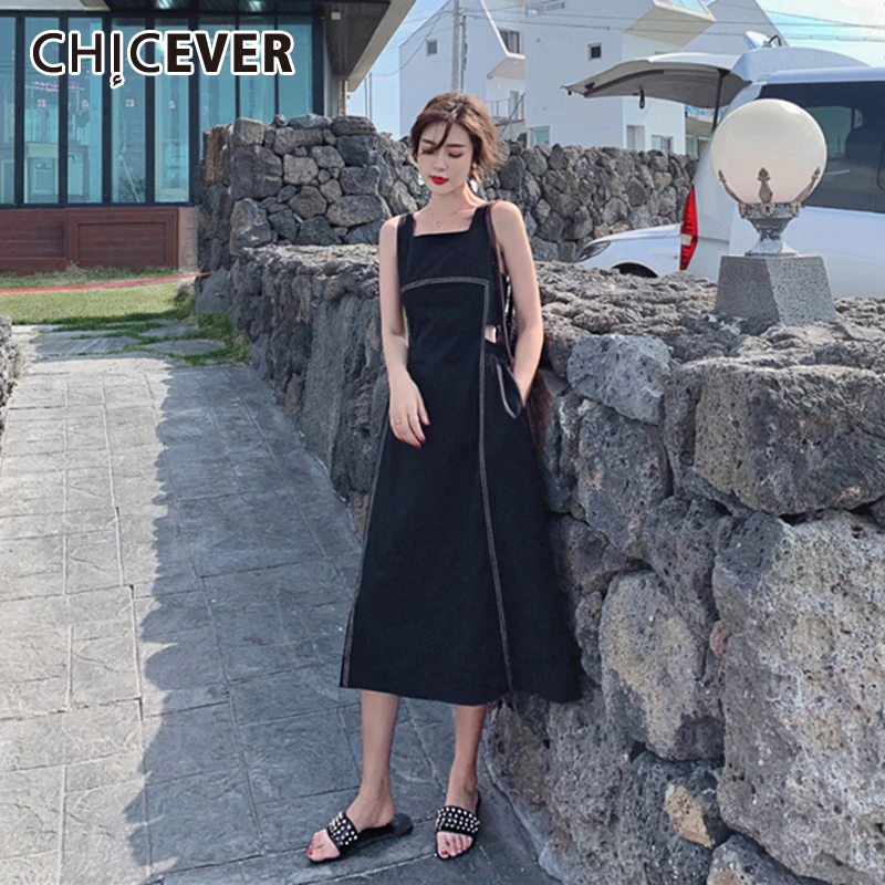 Женское платье с квадратным вырезом CHICEVER Пестрое высокой талией без рукавов на