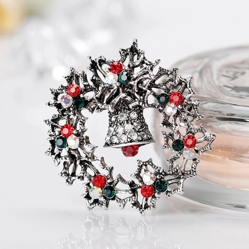 Rinhoo Vintage Weihnachten Baum Brosche Strass Blume Glocke Elch Broschen Für Frauen Kragen Revers Pin Dekoration Schmuck Weihnachten Geschenk – Detail 14