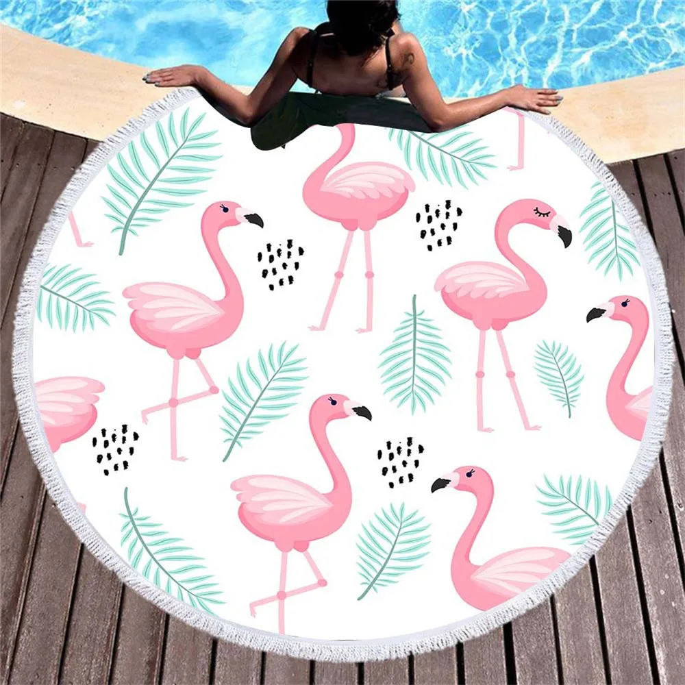

Flamingo Round Beach Towel With Tassel Bohemian Flamingo Large Blanket Picnic Yoga Mat Travel Boho Tablecloth