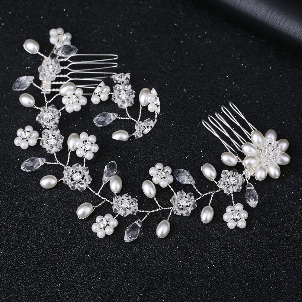 

Western Wedding Headdress For Bride Handmade Wedding Crown Floral Pearl Crystal Twisted Beads Hair Accessories Hair Ornaments