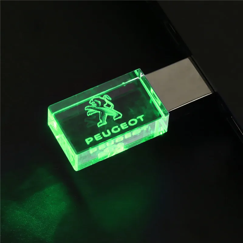 JASTER Peugeot kristal+ metalen USB flash drive pendrive 4GB 8GB 16GB 32GB 64GB 128GB Externe Opslag memory stick u disk - Цвет: Green