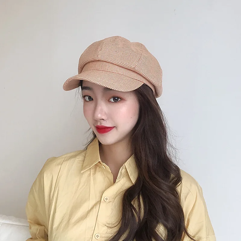 

Beret Children England Retro Plaid Octagonal Cap Spring And Summer Thin Pattern Painter Cap Versatile Casual Brim Hat