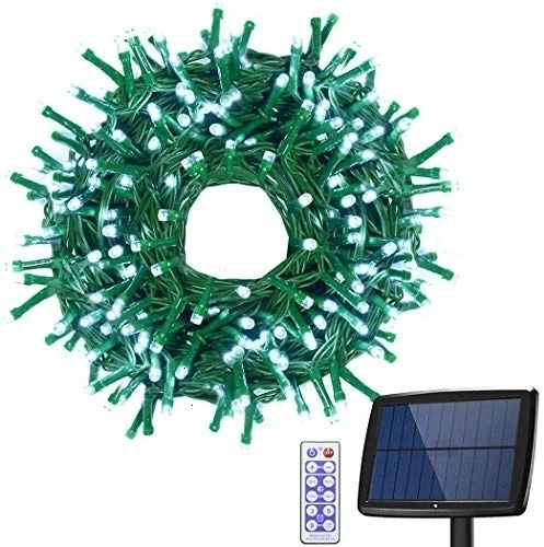 Модернизированный 200LED Солнечный Сказочный Рождественский светильник IP65 атмосферный светильник для наружного Патио лужайки пульт дистанционного управления/функция памяти - Испускаемый цвет: White