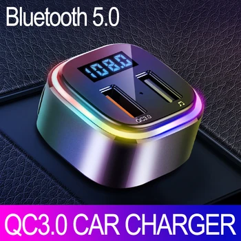 

JINSERTA Colorful Ambient Light Car Mp3 Player Bluetooth 5.0 FM Transmitter QC 3.0 Dual USB Charger Support U Disk Music Play
