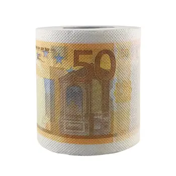 

1Roll 50 EUR Printing Pattern 2-Ply Toilet Paper Wood Pulp Unscented Tissue for Home Bath Kitchen Daily Use
