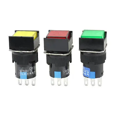 

3Pcs NO NC Power Control Square Momentary Push Button Switch AC 250V 3A