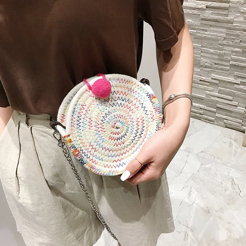 

Round Paper rope Beach Bag Summer mini Vintage Handmade Crossbody Bag Girls Circle Messenger bag Small Bohemian Shoulder