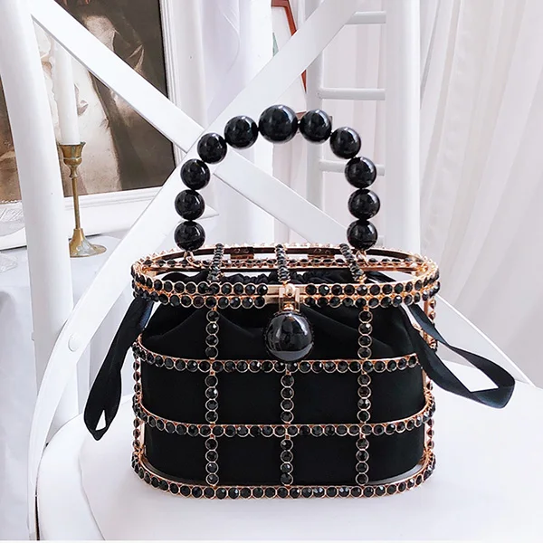 Diamonds Basket Evening Clutch Bags Women Hollow Out Beaded Alloy Metallic Cage Handbags And Purses Ladies Dinner Fashion - Цвет: black model 1