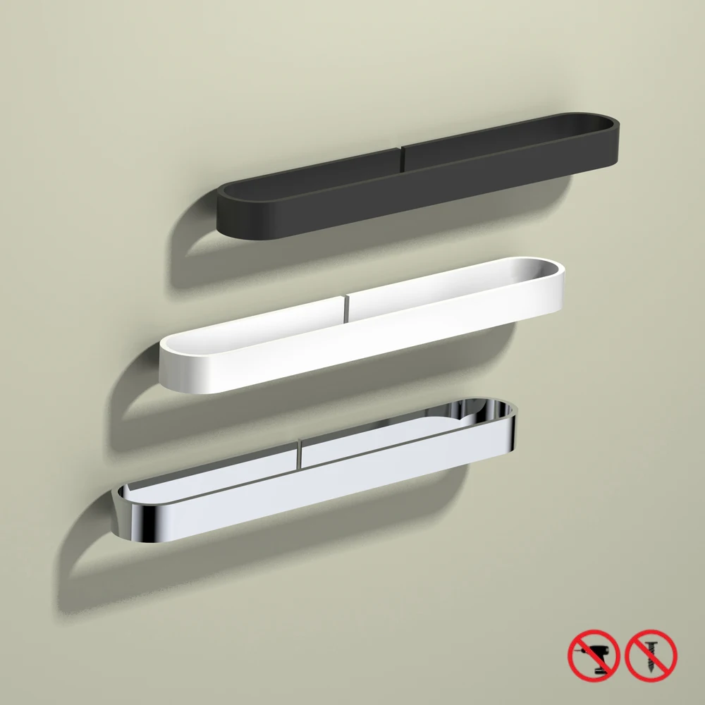 Euro Style Aluminum Bathroom Sets Toilet Paper Holder Free Punch Towel Bar White Makeup Shelf Shampoo Rack 3M Tape