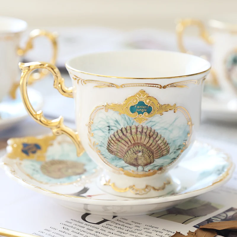 Британские джунгли керамическая Европейская чашка для кофе набор тарелок набор бытовой роскошный день Камелия небольшой емкости чай кружки с ложкой - Цвет: G