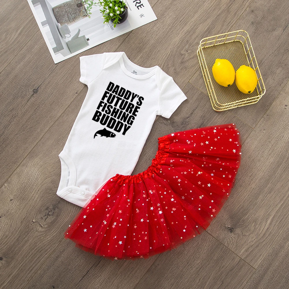 Daddy's Future Fishing Buddy/летняя одежда для маленьких девочек комплекты из 2 предметов Комбинезоны и костюмы с юбкой-пачкой Милая одежда для малышей, костюм, одежда - Цвет: R463-SQPWHXRD-