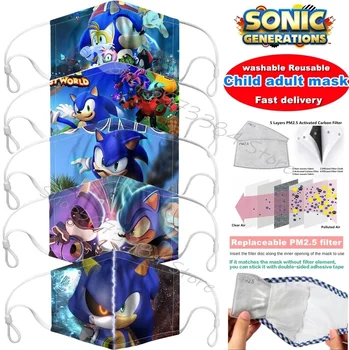 

Reusable Child Adult Face Masks Sonic The Hedgehog Mask Cosplay Prop Pikachu Washable Dust-Proof Masks Replaceable PM2.5 Filter