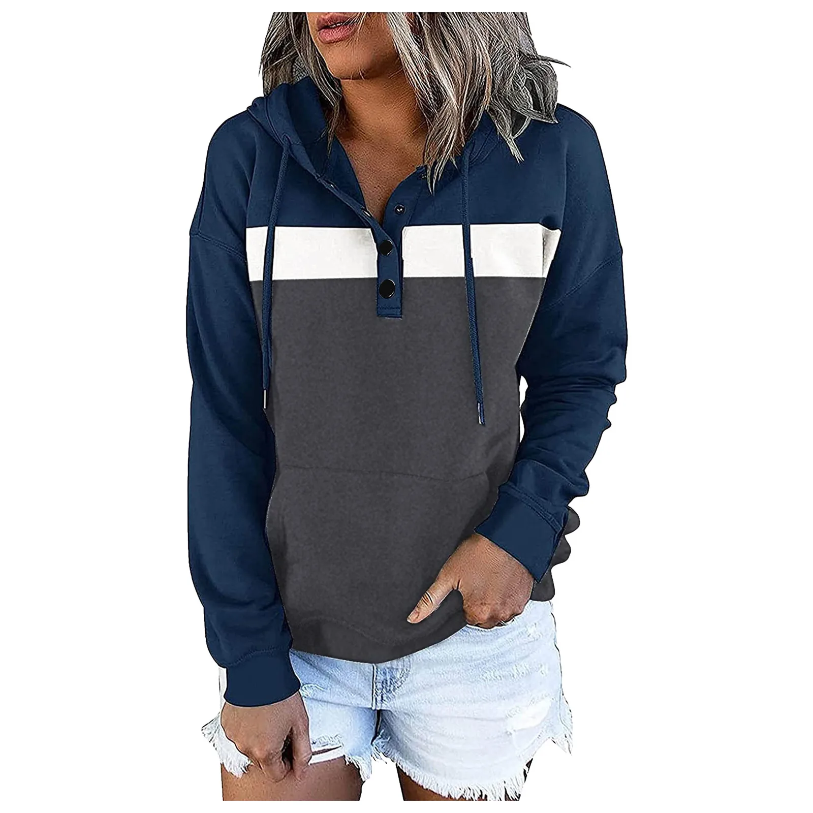 2021 Winter Women Hoodies Fashion Oversized Long Sleeve Patchwork Pullover Top Casual Female Hooded Sweatshirt Sudaderas Con Cap 1